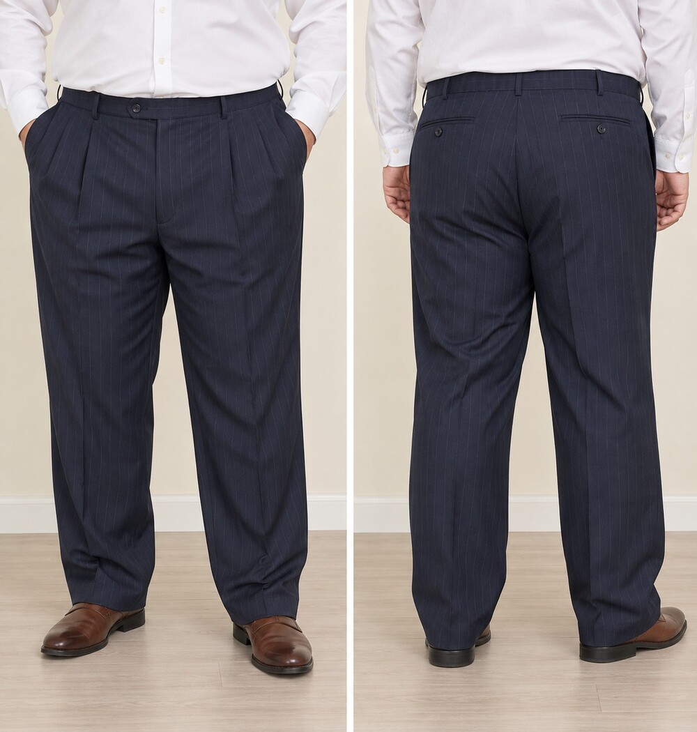 Jos A Bank Wool Men's Navy Pinstripe Pleated Pants